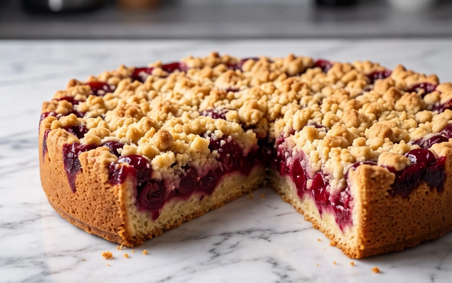 Schneller Kirsch Extract-Streusel-Kuchen: Sommerliche Süße im Handumdrehen